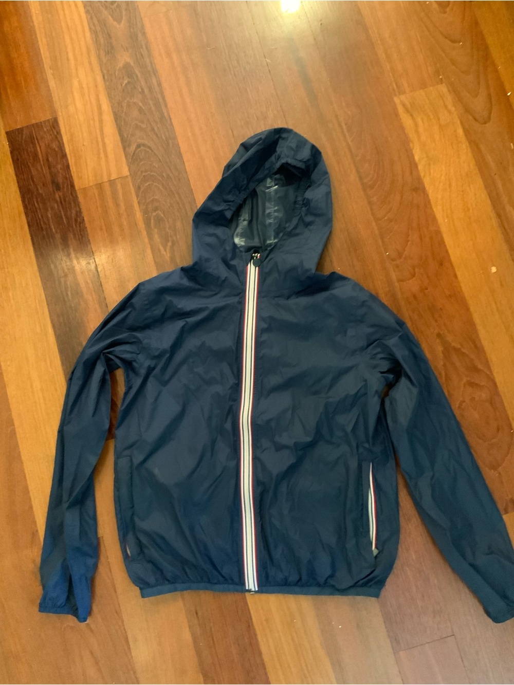 O8 Kids Navy Hooded Windbreaker with Stripe-Trim Zipper